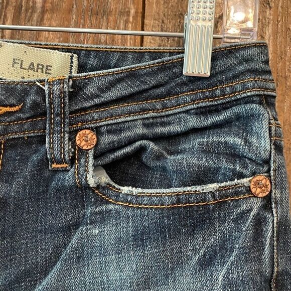 7 FOR ALL MANKIND Sz 27 ‘90s Blue Distressed Ripped Western Flare Stretch Jeans - Picture 7 of 12